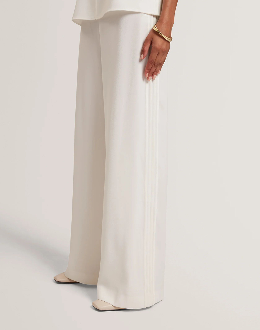 TED BAKER GORJJA Piping Detail Wide Leg Crepe Trouser 282793-IVORY Ivory