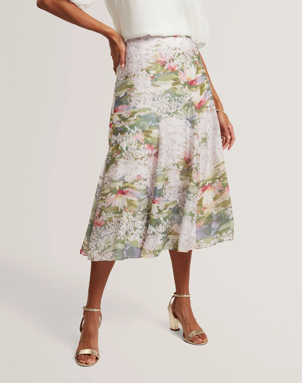 TED BAKER LAYDA Printed Midi Skirt With Diagonal Seam De 284191-PINK Mixed