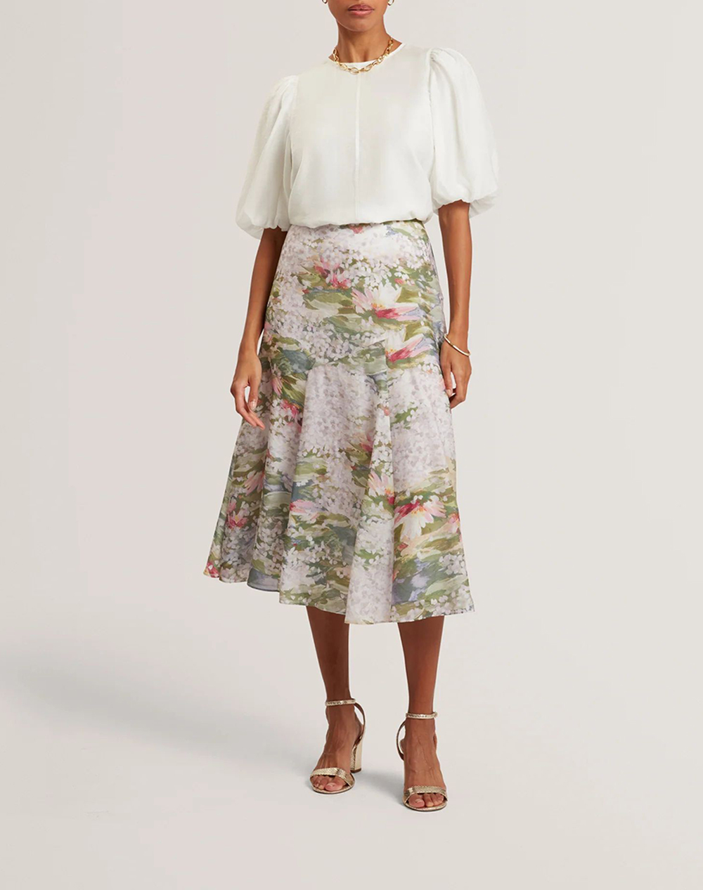 Ted Baker Layda Printed Midi Skirt With Diagonal Seam De 284191-Pink Mixed Γυναικεία ρούχα φούστες Politikos Shop Πολιτικός