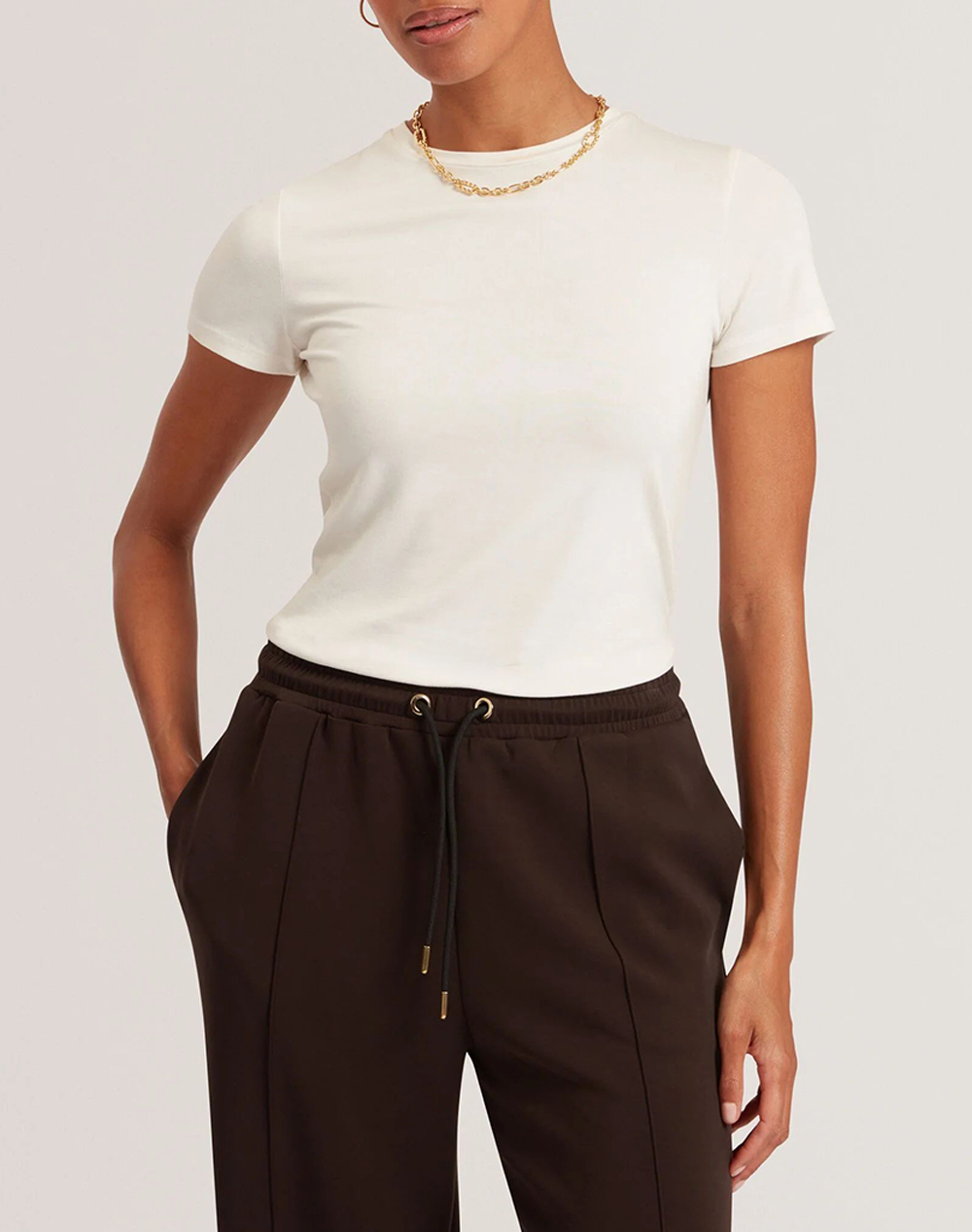 TED BAKER LARNAA Short Sleeve Fitted Tee 283866-IVORY Ivory