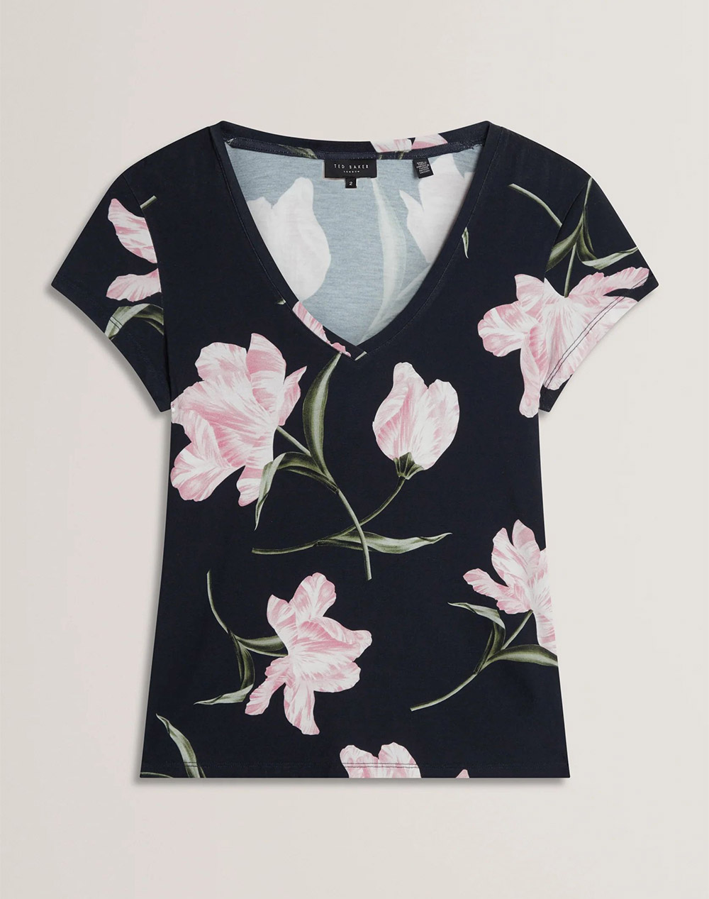 Ted Baker Vaiiley Printed V Neck Fitted Tee 282513-Navy Darkblue Γυναικεία ρούχα μπλούζες Τ-Shirt Politikos Shop Πολιτικός
