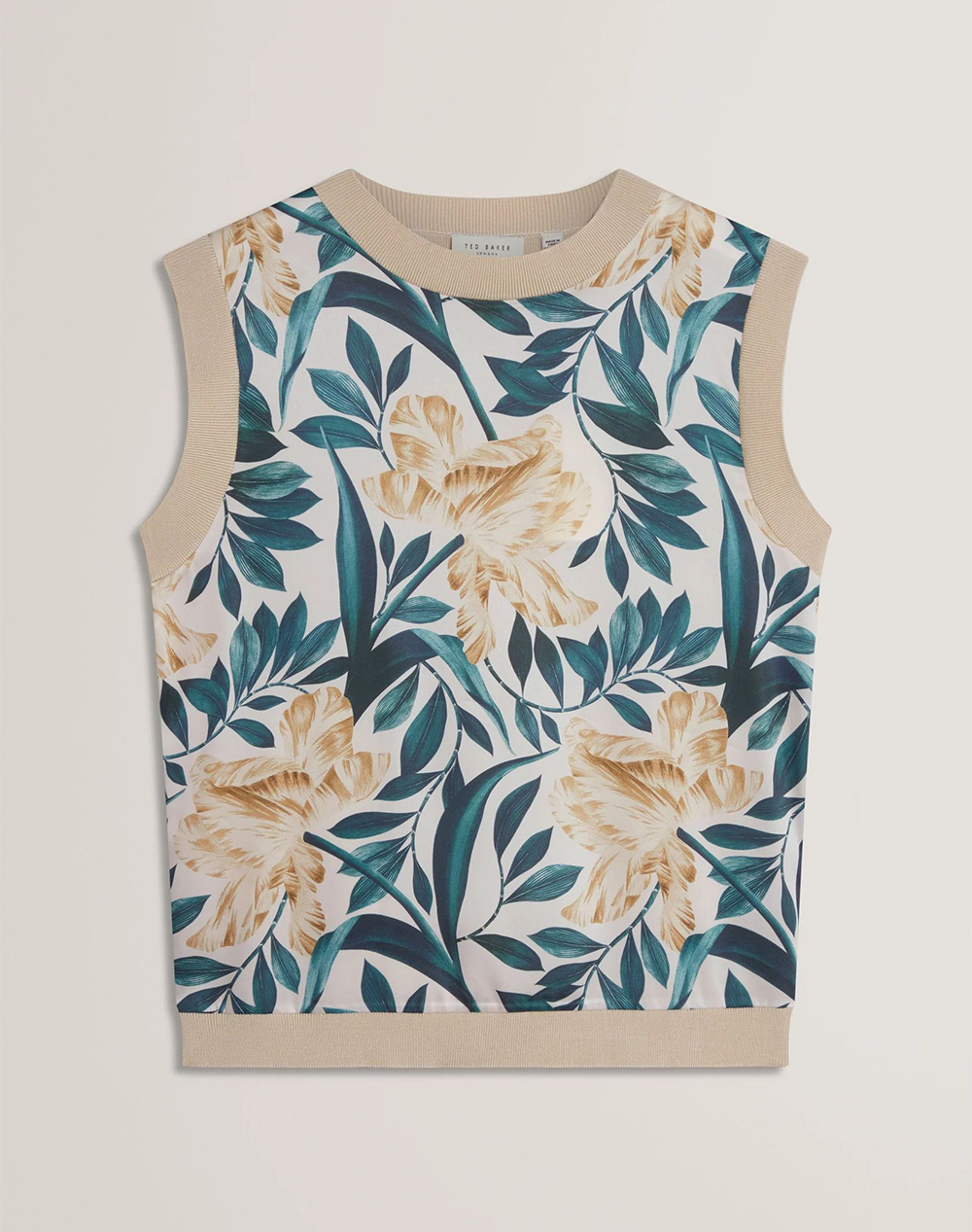 TED BAKER AYLLI Printed Woven Front Sleeveless Top 282796-IVORY Mixed