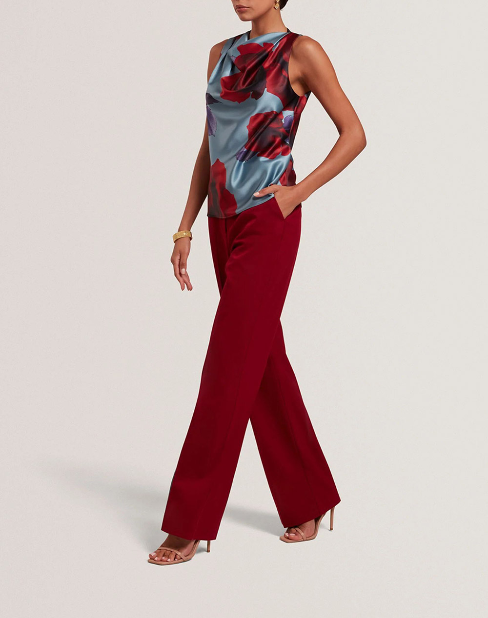Ted Baker Harplyn Print Sleeveless Drape Neck Top 283850-Lt Mixed Γυναικεία ρούχα μπλούζες Τοπ Κορμακια Politikos Shop Πολιτικός