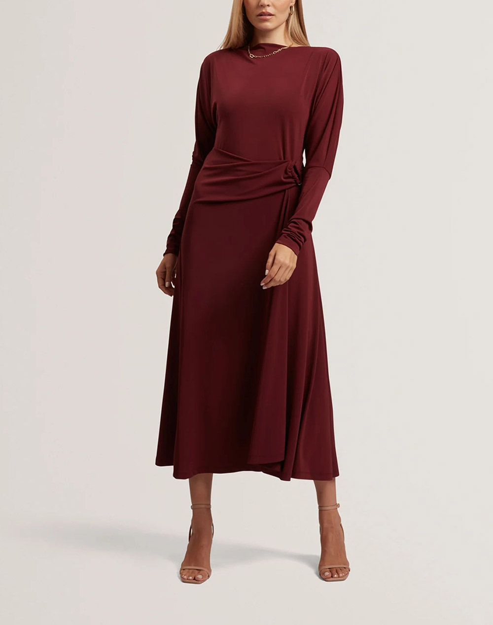 TED BAKER RALHAA Wrap Jersey Midi dress 280865-oxblood Bordeux