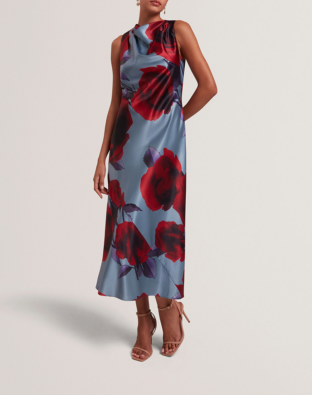 TED BAKER HARRLIA Printed Draped Neck Midi Dress 282436-lt Mixed