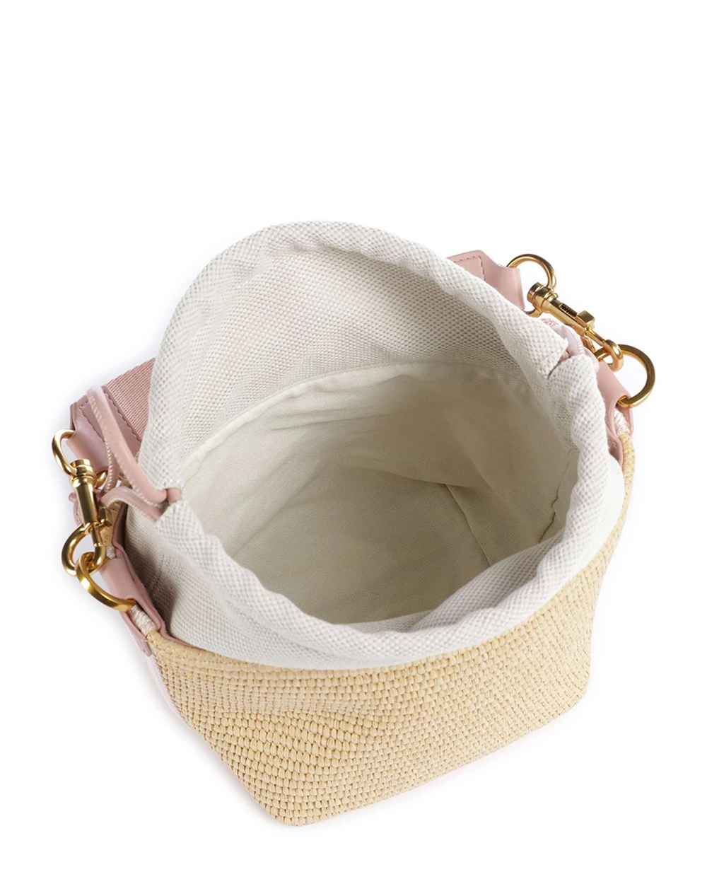 Ted Baker Raffyna Webbing Detail Raffia Small Bucket Bag 284053-Pink Lightpink Γυναικεία αξεσουάρ τσάντες Politikos Shop Πολιτικός