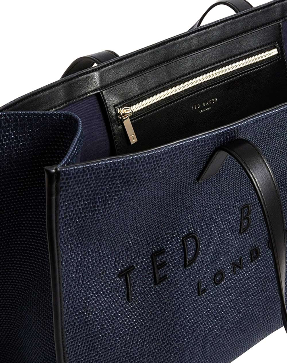 Ted Baker Pallmer Faux Raffia Large Icon Bag 284036-Navy Navyblue Γυναικεία αξεσουάρ τσάντες Politikos Shop Πολιτικός