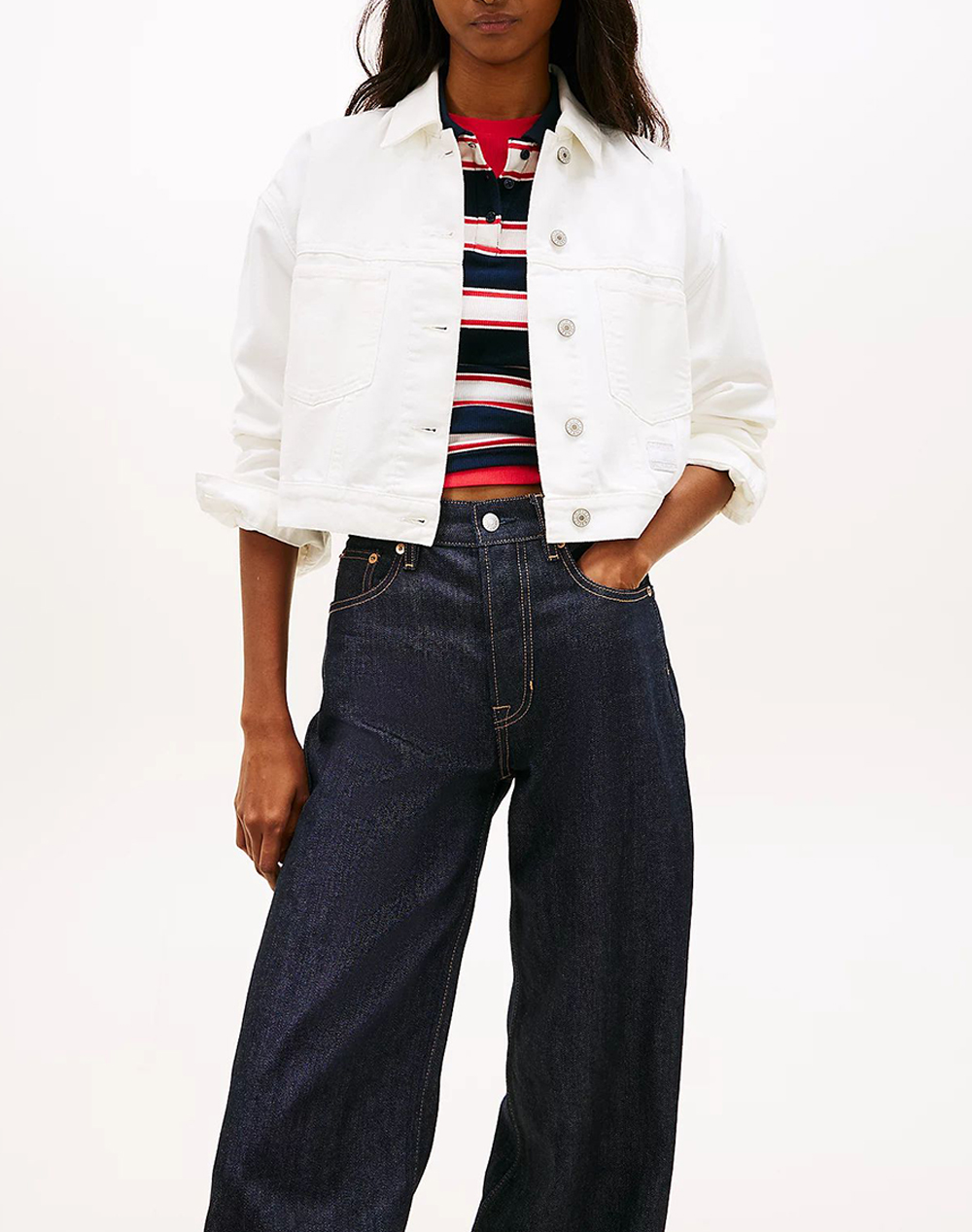 TOMMY JEANS OVSZ CROP TRCKR JCKT FLG BJ6099 DW0DW21979-1D0 White