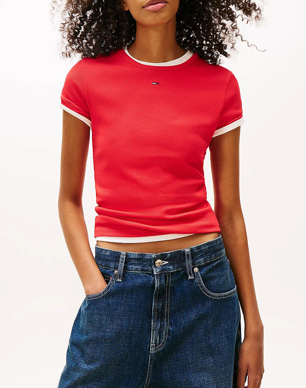 TOMMY JEANS TJW SLIM ESSENTIAL RIB SS EXT DW0DW17383-XK3 Red