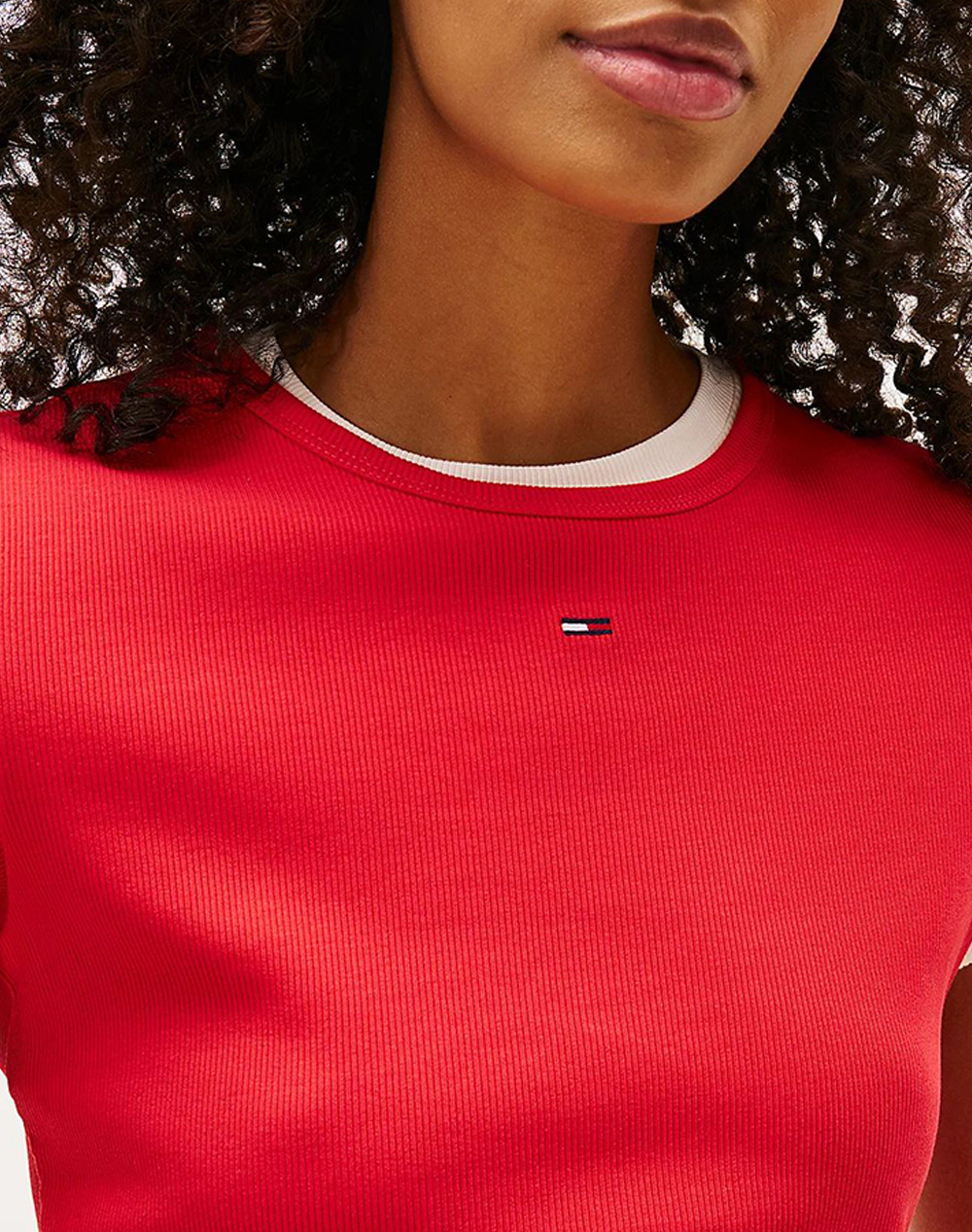 Tommy Jeans Tjw Slim Essential Rib Ss Ext Dw0Dw17383-Xk3 Red Γυναικεία ρούχα μπλούζες Τ-Shirt Politikos Shop Πολιτικός