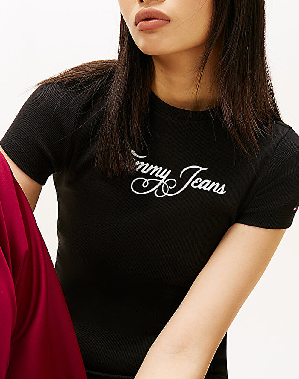 Tommy Jeans Tjw Slim Ess Logo 1 Rib Tee Ext Dw0Dw21838-Bds Black Γυναικεία ρούχα μπλούζες Τ-Shirt Politikos Shop Πολιτικός
