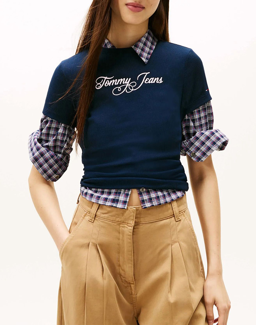 TOMMY JEANS TJW SLIM ESS LOGO 1 RIB TEE EXT DW0DW21838-C1G DarkBlue