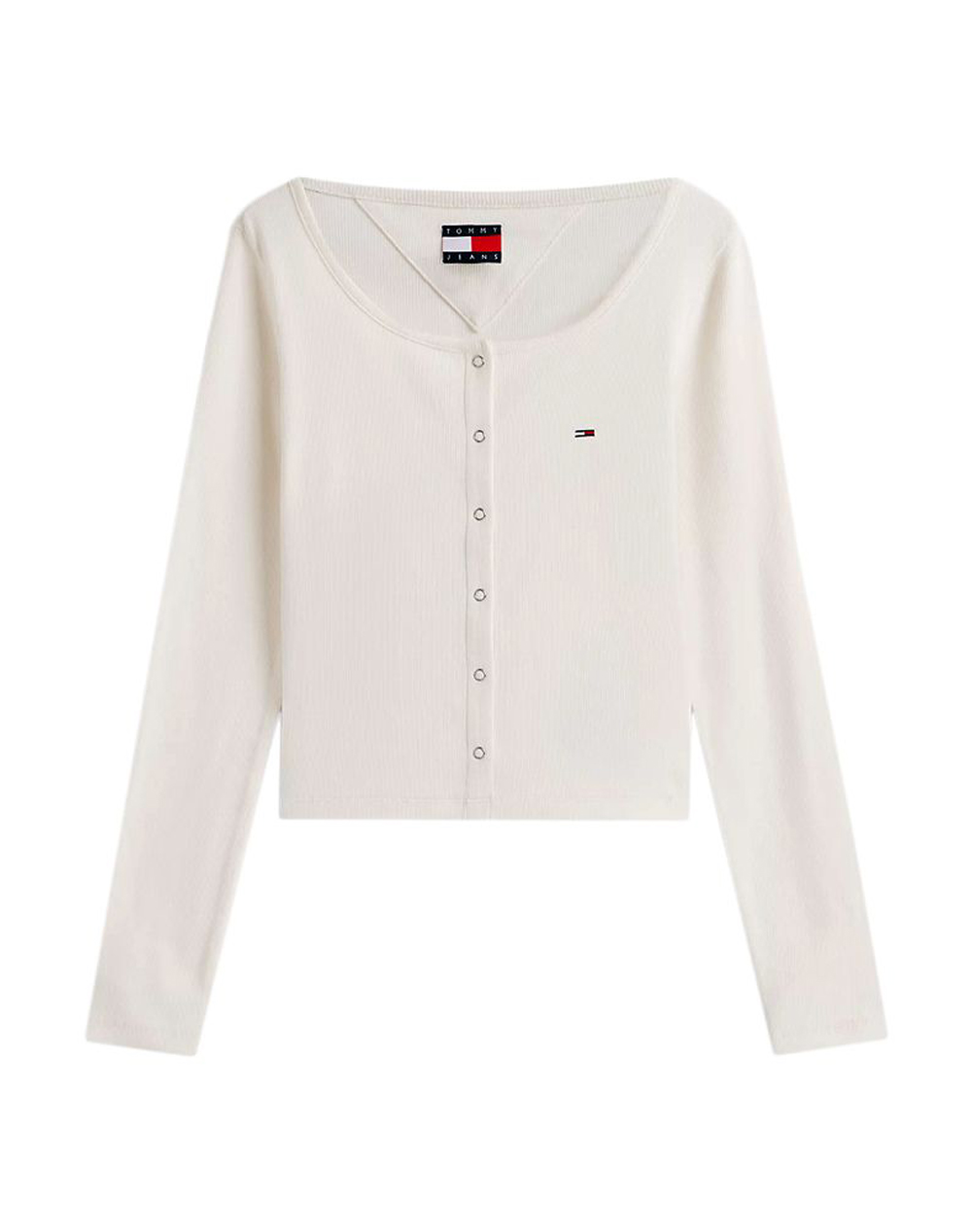 Tommy Jeans Tjw Slim Rib Snap Button Ls Dw0Dw22479-Ybh Offwhite Γυναικεία ρούχα μπλούζες Τ-Shirt Politikos Shop Πολιτικός