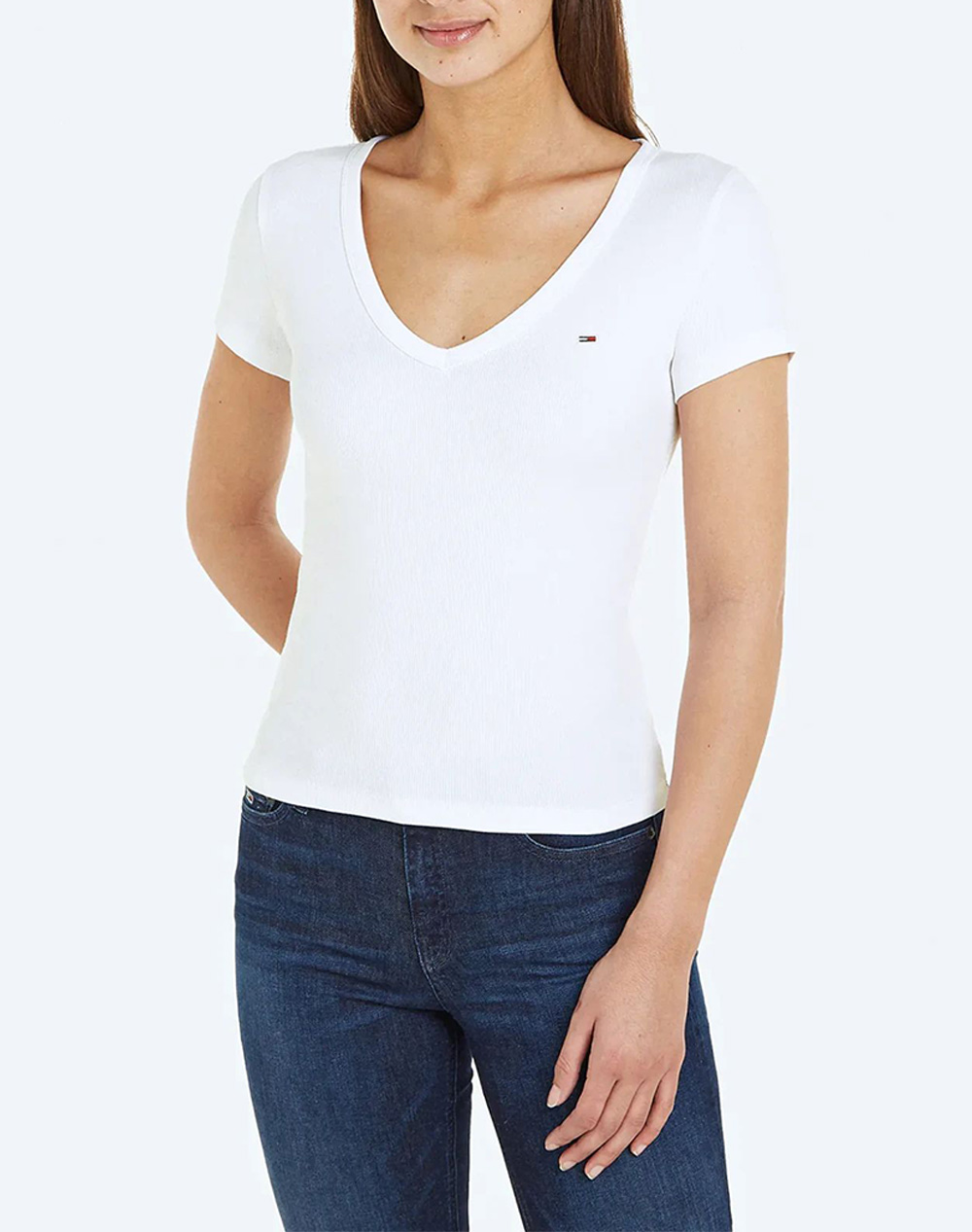 TOMMY JEANS TJW SLIM ESSENTIAL RIB V SS DW0DW17385-YBR White