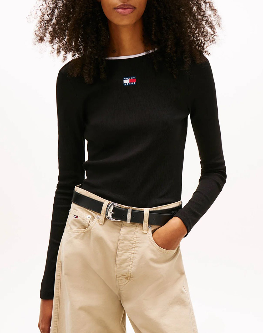 TOMMY JEANS TJW SLIM BADGE LS RIB TEE EXT DW0DW21839-BDS Black