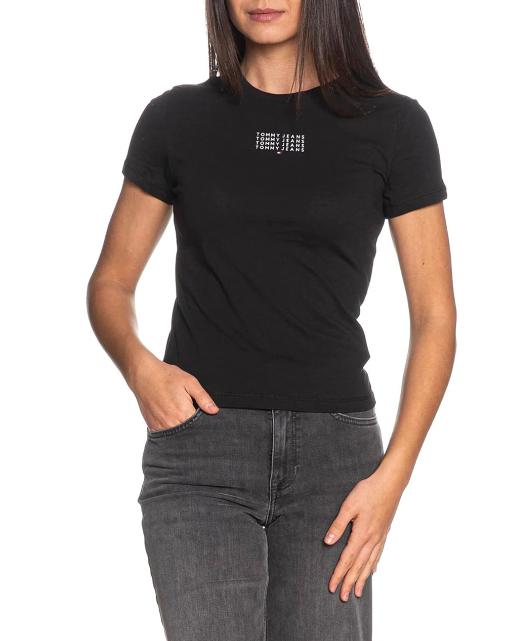 TOMMY JEANS TJW SLIM MULTI LINEAR SS TEE DW0DW21841-BDS Black