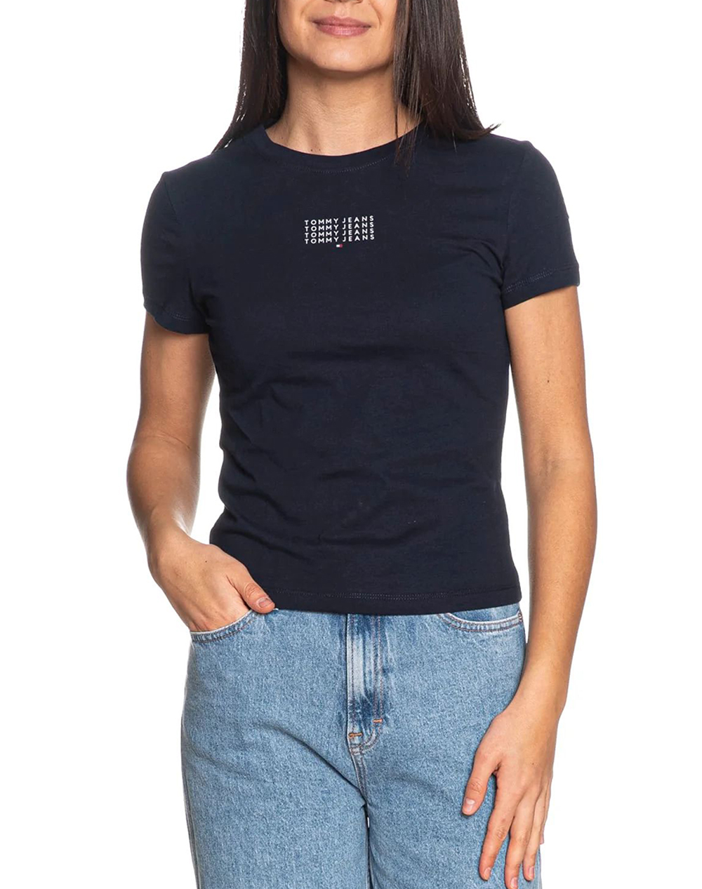 TOMMY JEANS TJW SLIM MULTI LINEAR SS TEE DW0DW21841-C1G DarkBlue