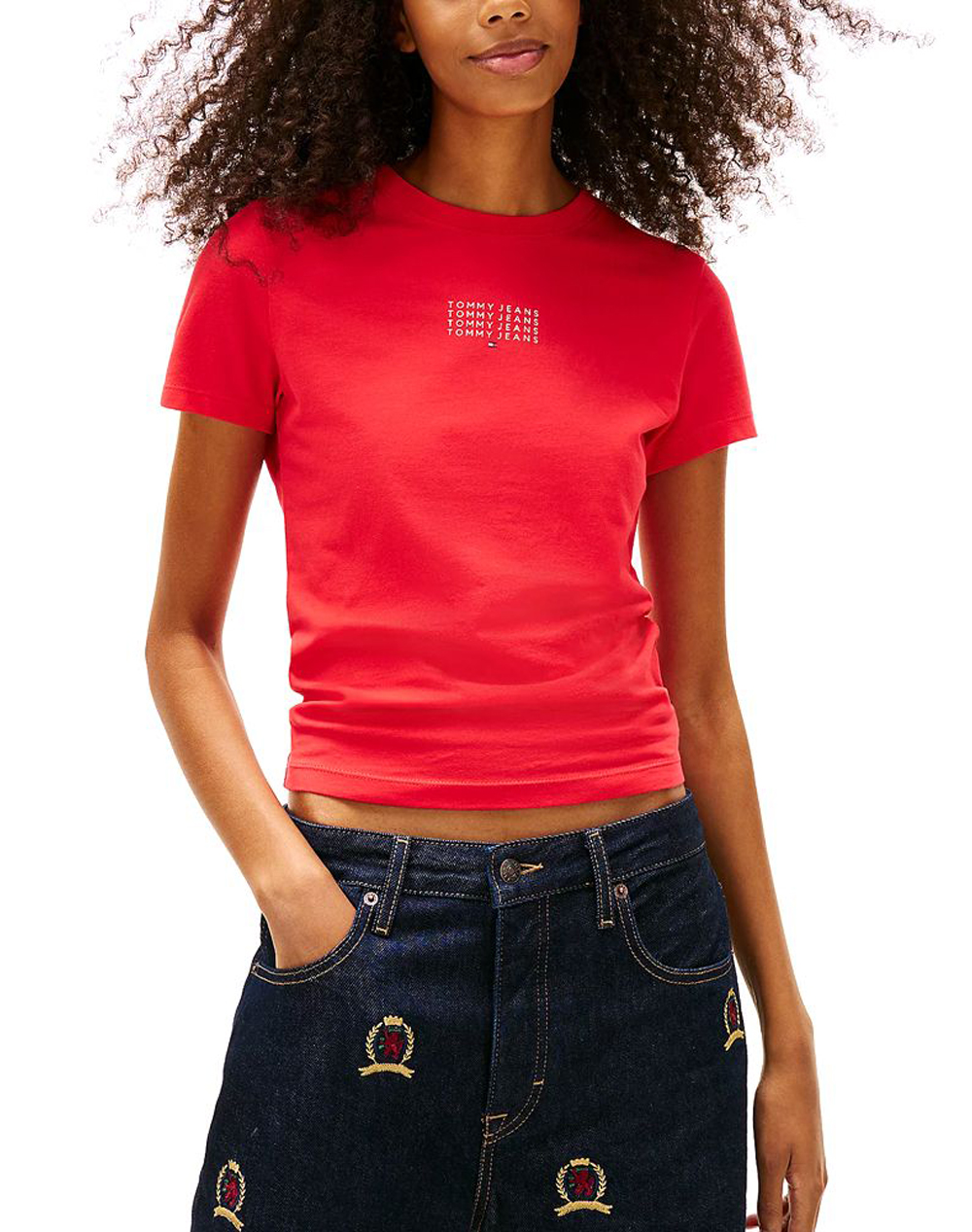 TOMMY JEANS TJW SLIM MULTI LINEAR SS TEE DW0DW21841-XK3 Red
