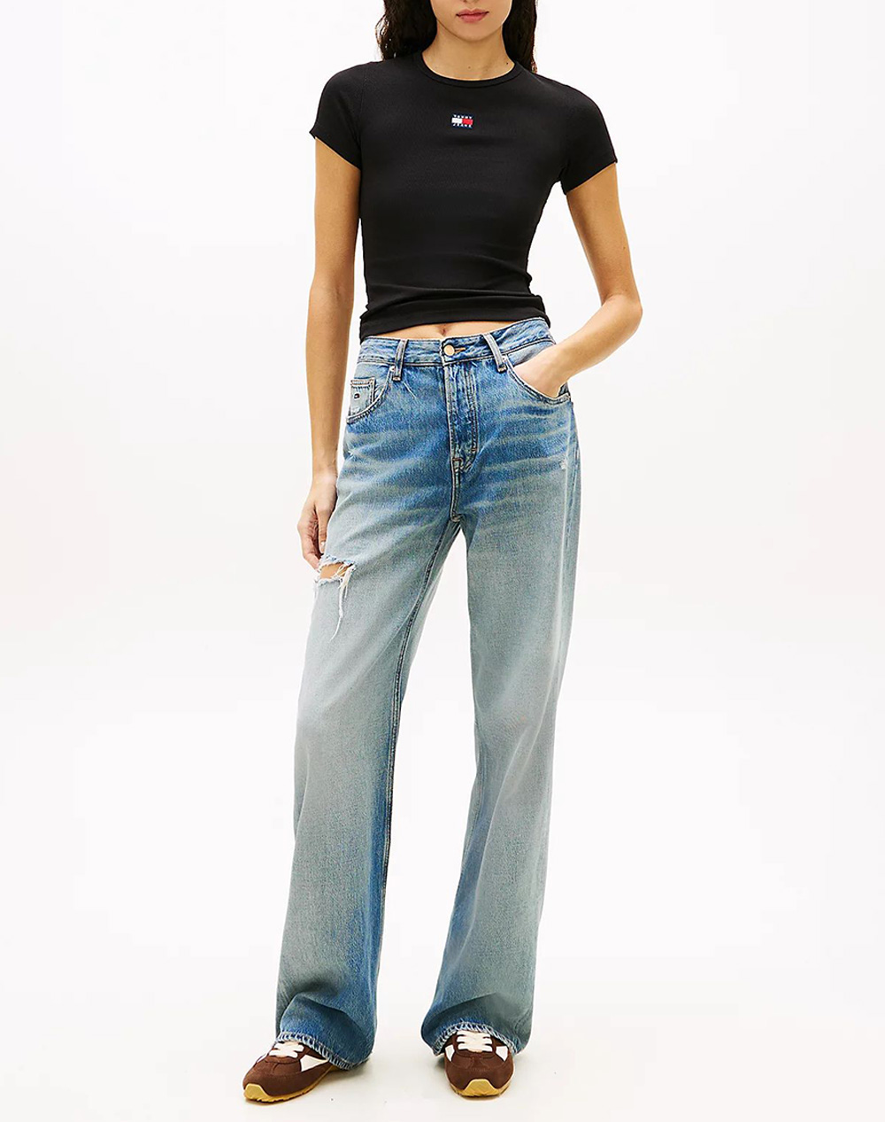 Tommy Jeans Tjw Slim Badge Rib Tee Dw0Dw17881-Bds Black Γυναικεία ρούχα μπλούζες Τ-Shirt Politikos Shop Πολιτικός