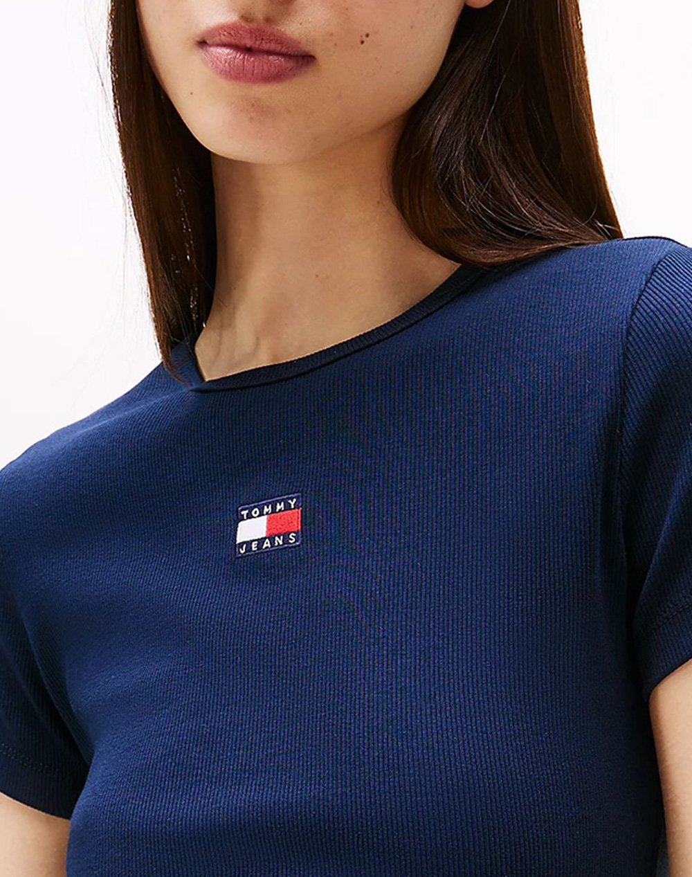 Tommy Jeans Tjw Slim Badge Rib Tee Dw0Dw17881-C1G Darkblue Γυναικεία ρούχα μπλούζες Τ-Shirt Politikos Shop Πολιτικός