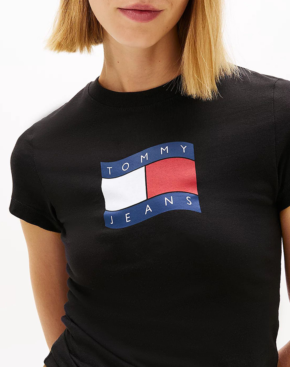 Tommy Jeans Tjw Slim Wavy Flag Tee Ext Dw0Dw22781-Bds Black Γυναικεία ρούχα μπλούζες Τ-Shirt Politikos Shop Πολιτικός