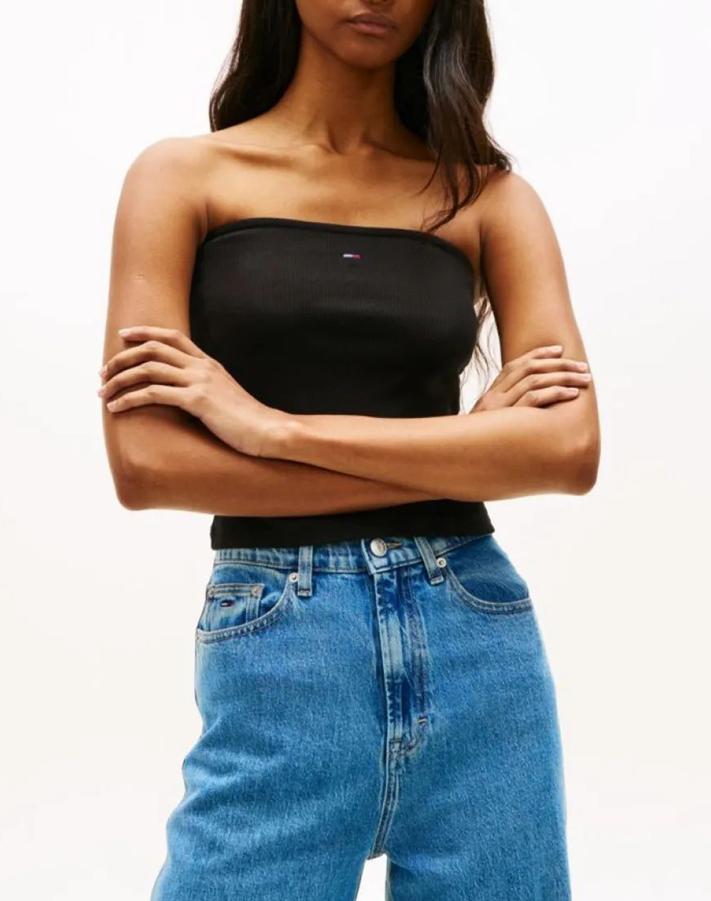 Tommy Jeans Γυναικείο Bandeau Top Μαύρο Βαμβάκι Ελαστάνη