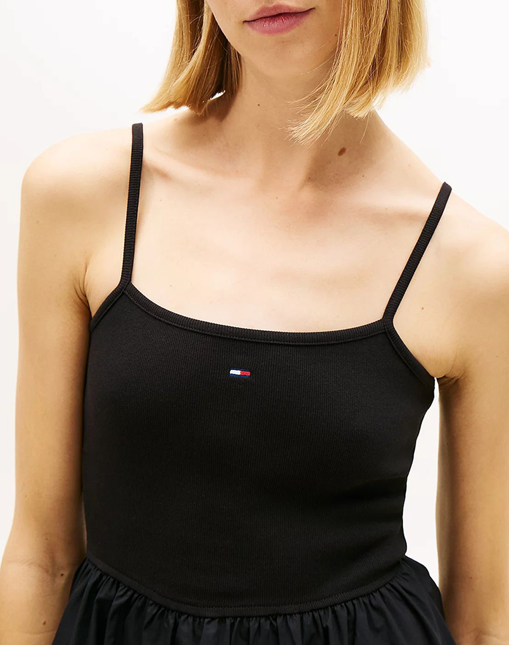 Tommy Jeans Tjw Rib Poplin Mix Strappy Dress Dw0Dw22352-Bds Black Γυναικεία ρούχα φορέματα Politikos Shop Πολιτικός
