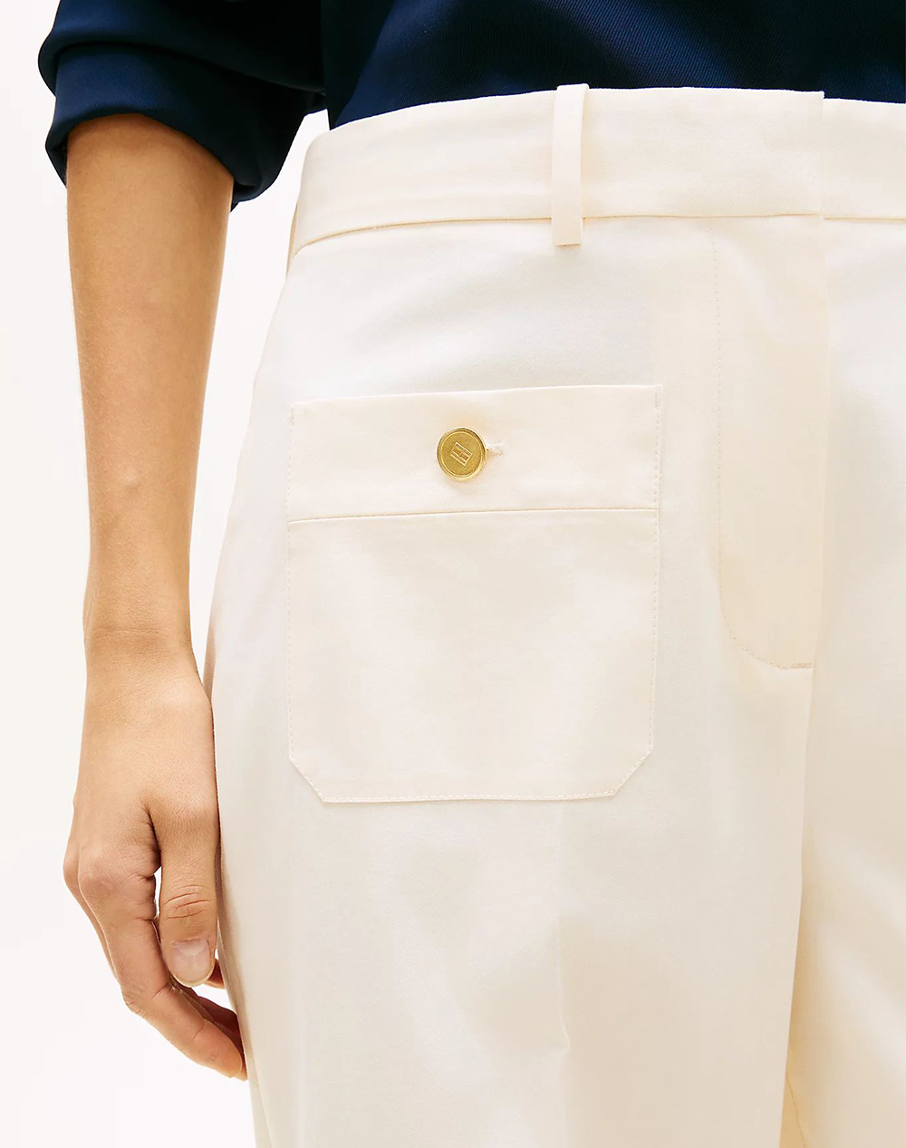 Tommy Hilfiger Preppy Cotton Wide Leg Chino Ww0Ww49002-Aefr Cream Γυναικεία ρούχα παντελόνια Chinos Politikos Shop Πολιτικός