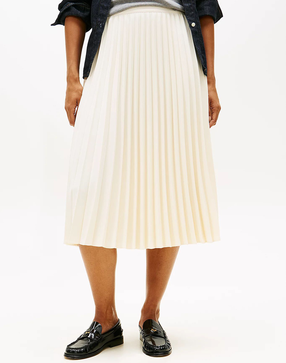 TOMMY HILFIGER FLUID PLEATED PULL ON MIDI SKIRT WW0WW48538-AEF Cream