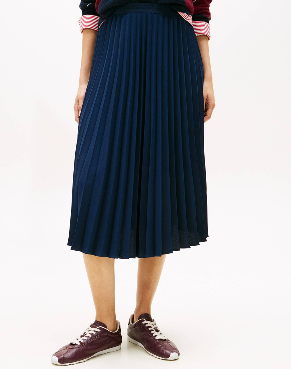 TOMMY HILFIGER FLUID PLEATED PULL ON MIDI SKIRT WW0WW48538-C1G DarkBlue