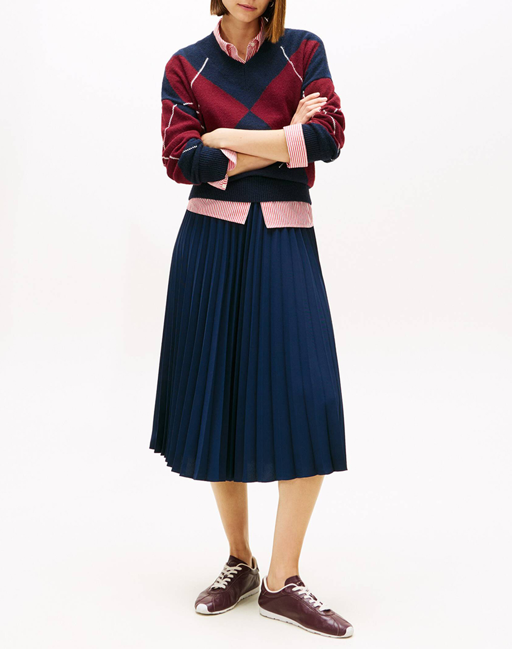 TOMMY HILFIGER FLUID PLEATED PULL ON MIDI SKIRT WW0WW48538-C1G DarkBlue φωτογραφία