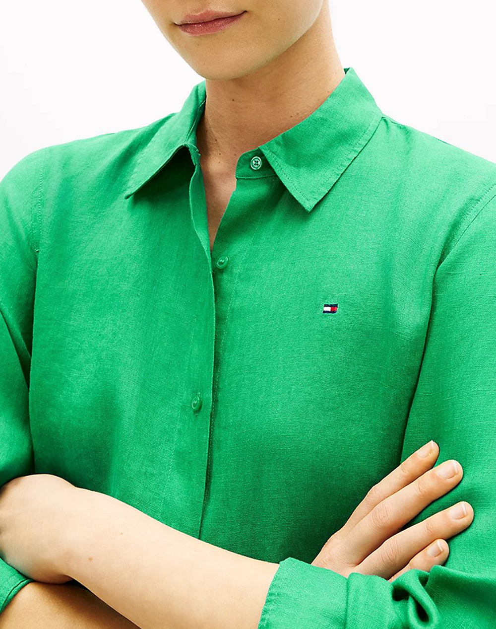 Tommy Hilfiger Ess Linen Relaxed Shirt Ww0Ww44679-Ms3 Green Γυναικεία ρούχα πουκάμισα Politikos Shop Πολιτικός