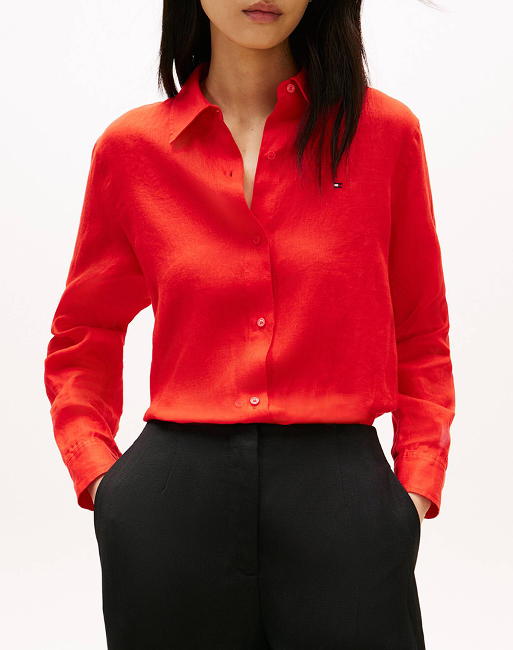 TOMMY HILFIGER ESS LINEN RELAXED SHIRT WW0WW44679-SNE Red