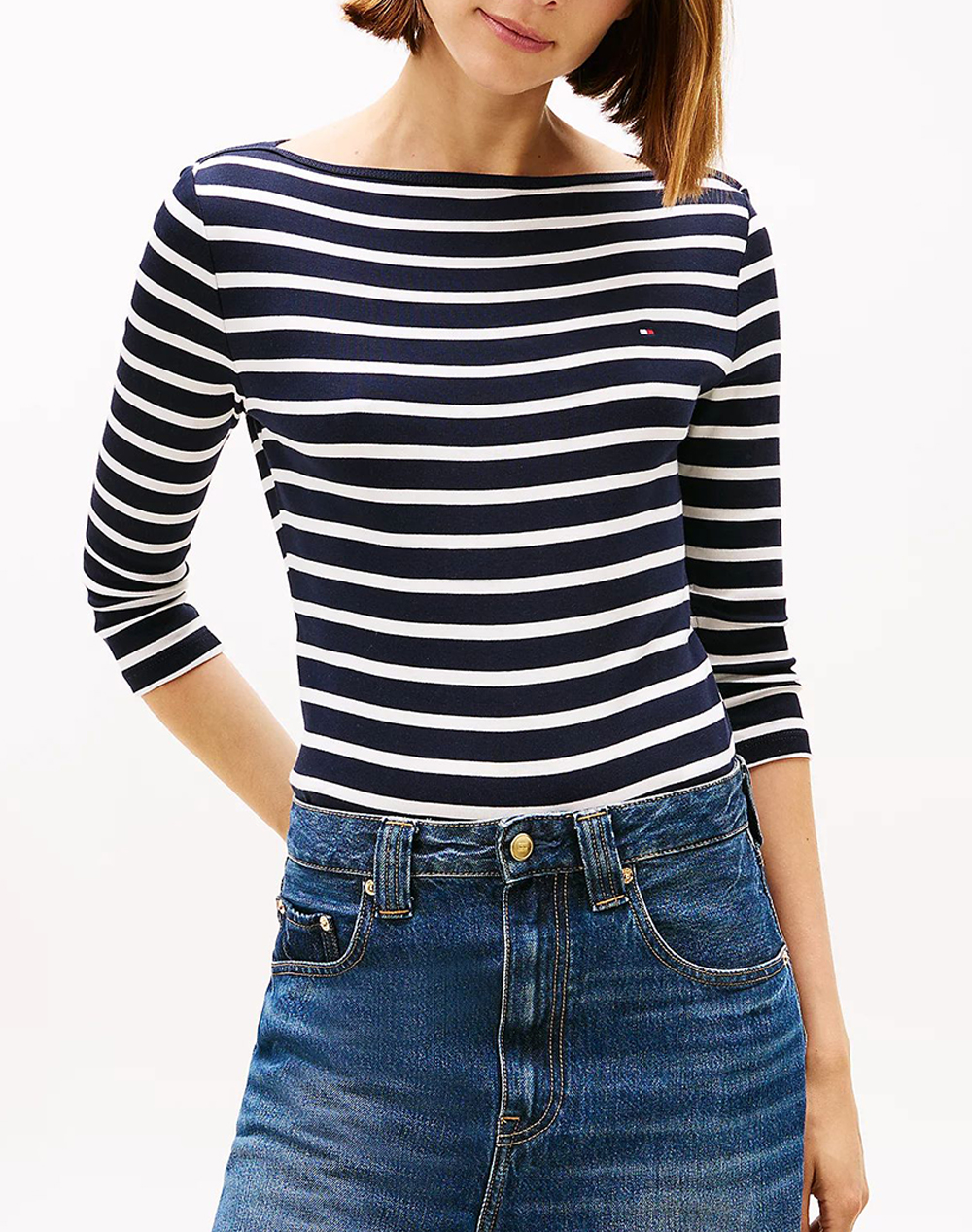 TOMMY HILFIGER NEW CODY SLIM BOAT-NK 3/4SLV WW0WW40589-02C NavyBlue