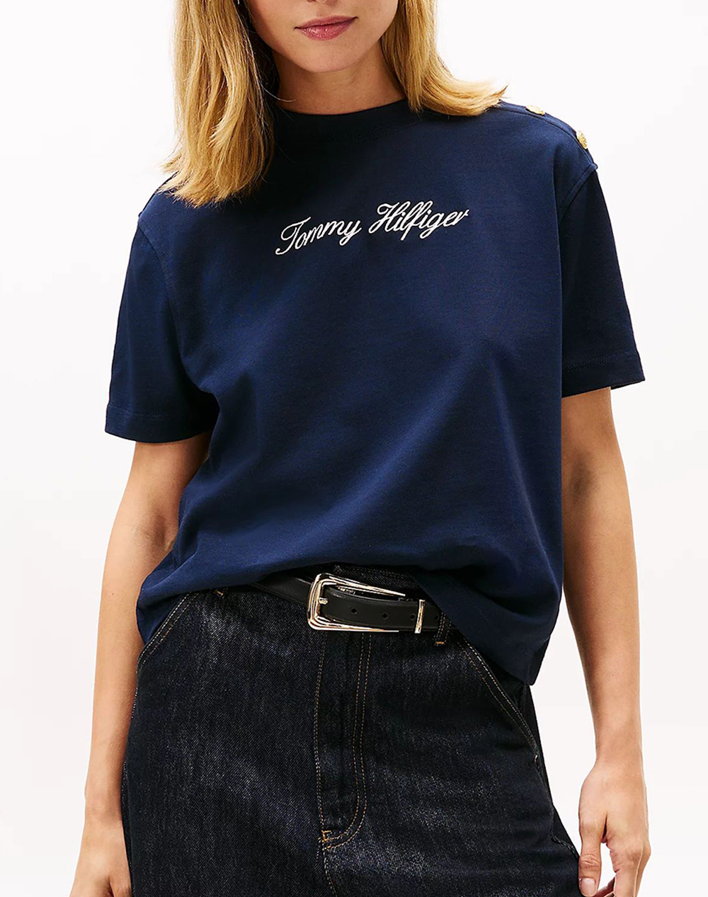 TOMMY HILFIGER GOLD BTN SCRIPT MDRN SS TEE WW0WW47819-C1G DarkBlue