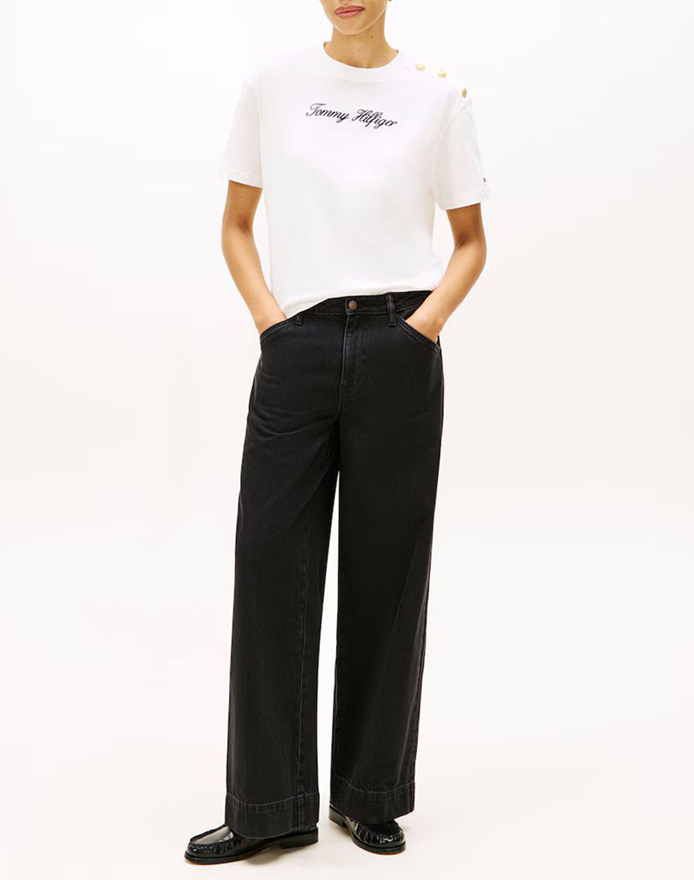 Tommy Hilfiger Gold Btn Script Mdrn Ss Tee Ww0Ww47819-Ybl Offwhite Γυναικεία ρούχα μπλούζες Τ-Shirt Politikos Shop Πολιτικός