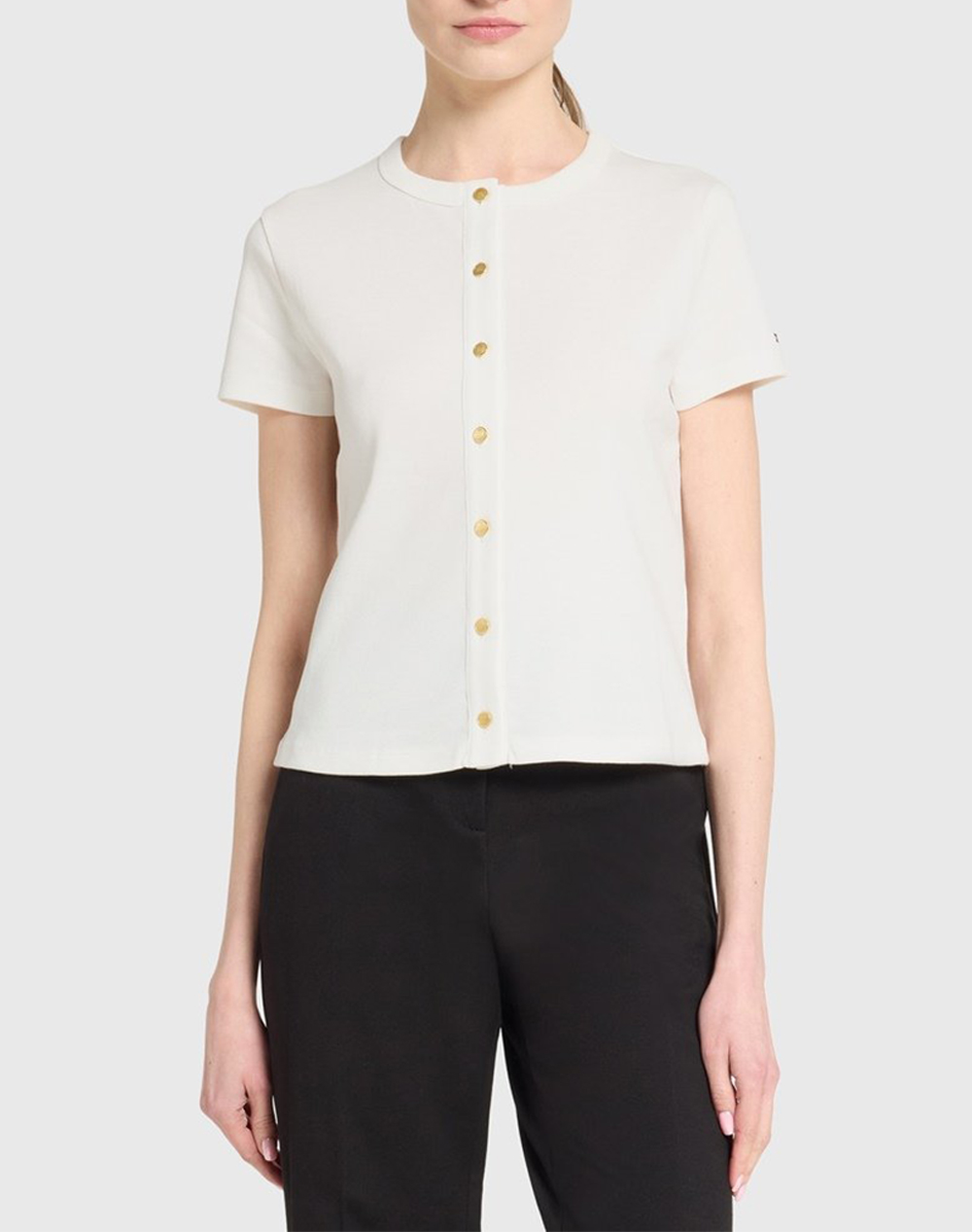 TOMMY HILFIGER GOLD BUTTON SLIM SS TEE WW0WW48709-YBL Ecru