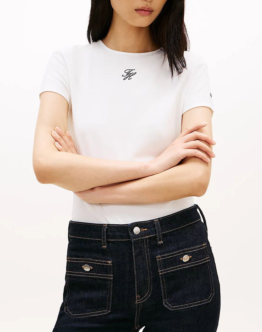 TOMMY HILFIGER TH SCRIPT SLIM SS TEE WW0WW48710-YBL Ecru