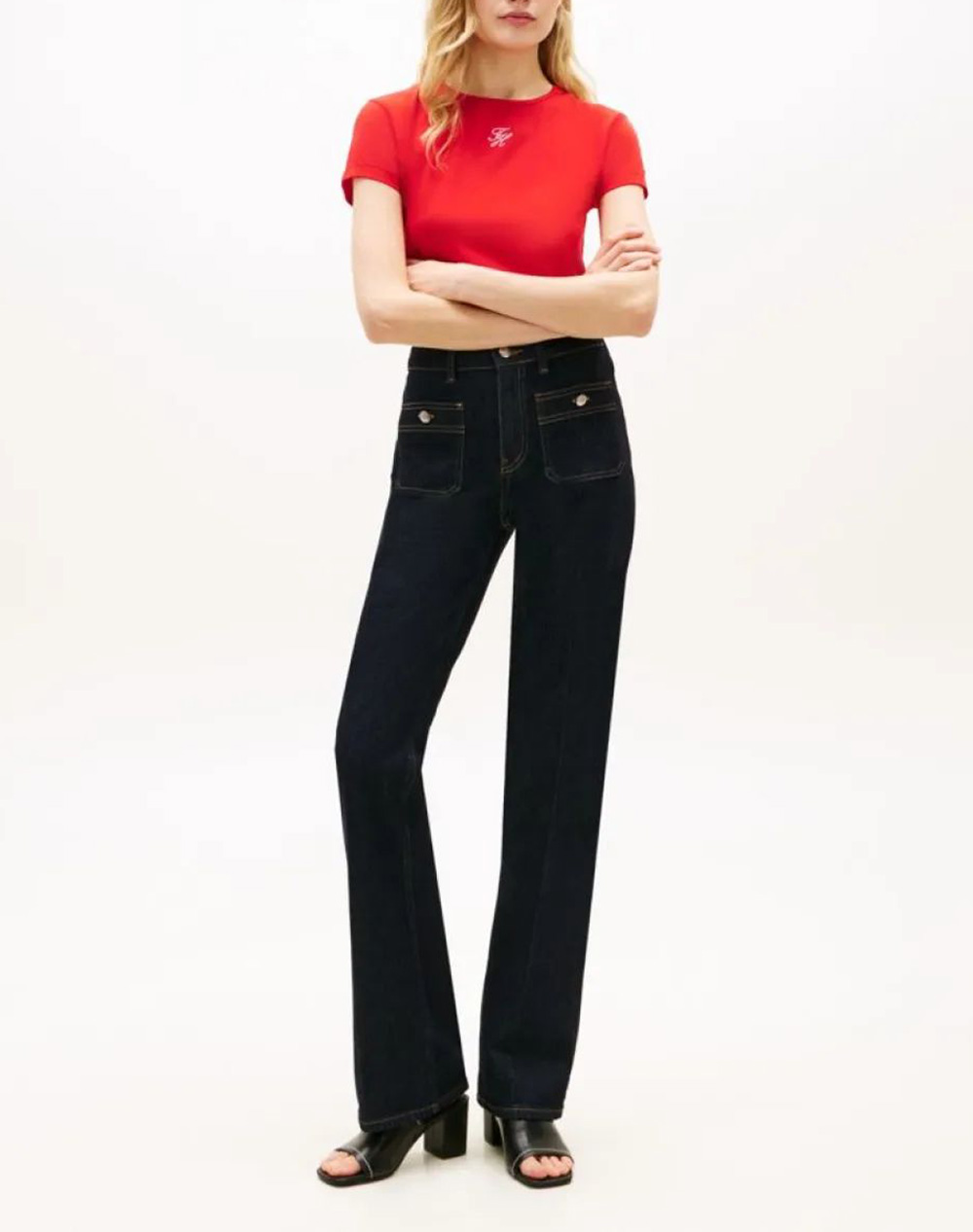 Tommy Hilfiger Th Script Slim Ss Tee Ww0Ww48710-Sne Firered Γυναικεία ρούχα μπλούζες Τ-Shirt Politikos Shop Πολιτικός