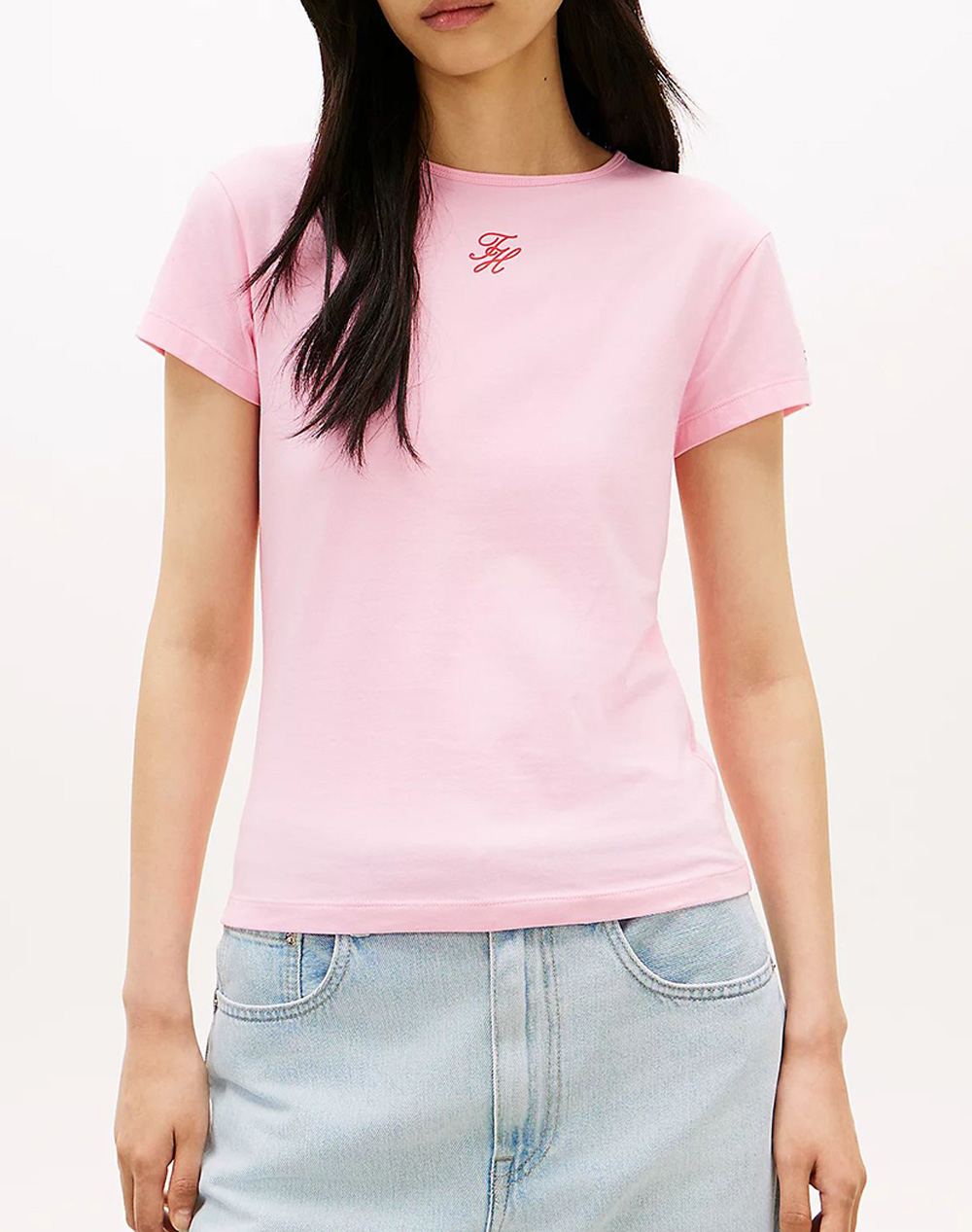 TOMMY HILFIGER TH SCRIPT SLIM SS TEE WW0WW48710-TOL Pink