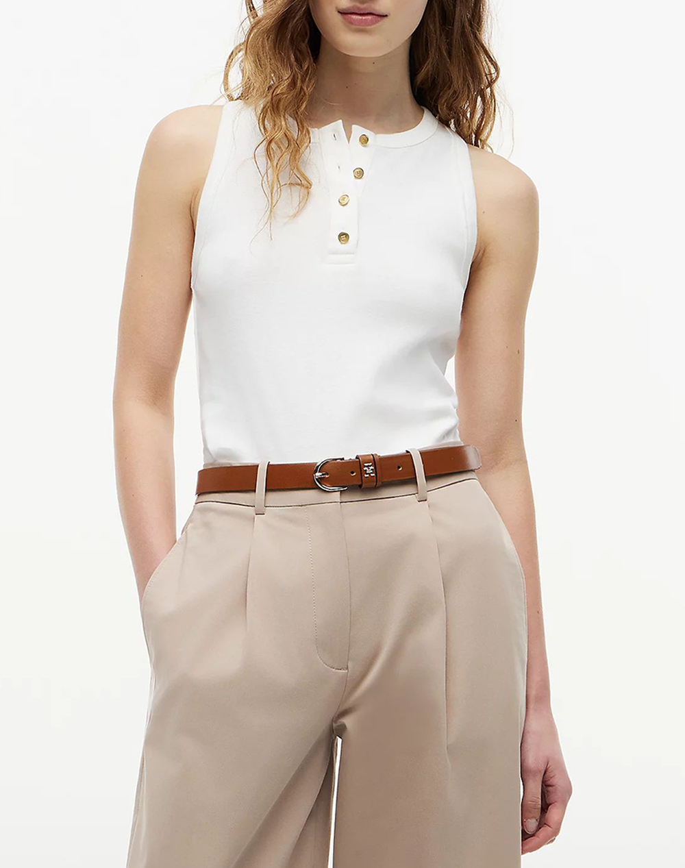 TOMMY HILFIGER GOLD BUTTON HENLEY TOP WW0WW49251-YBL Ecru