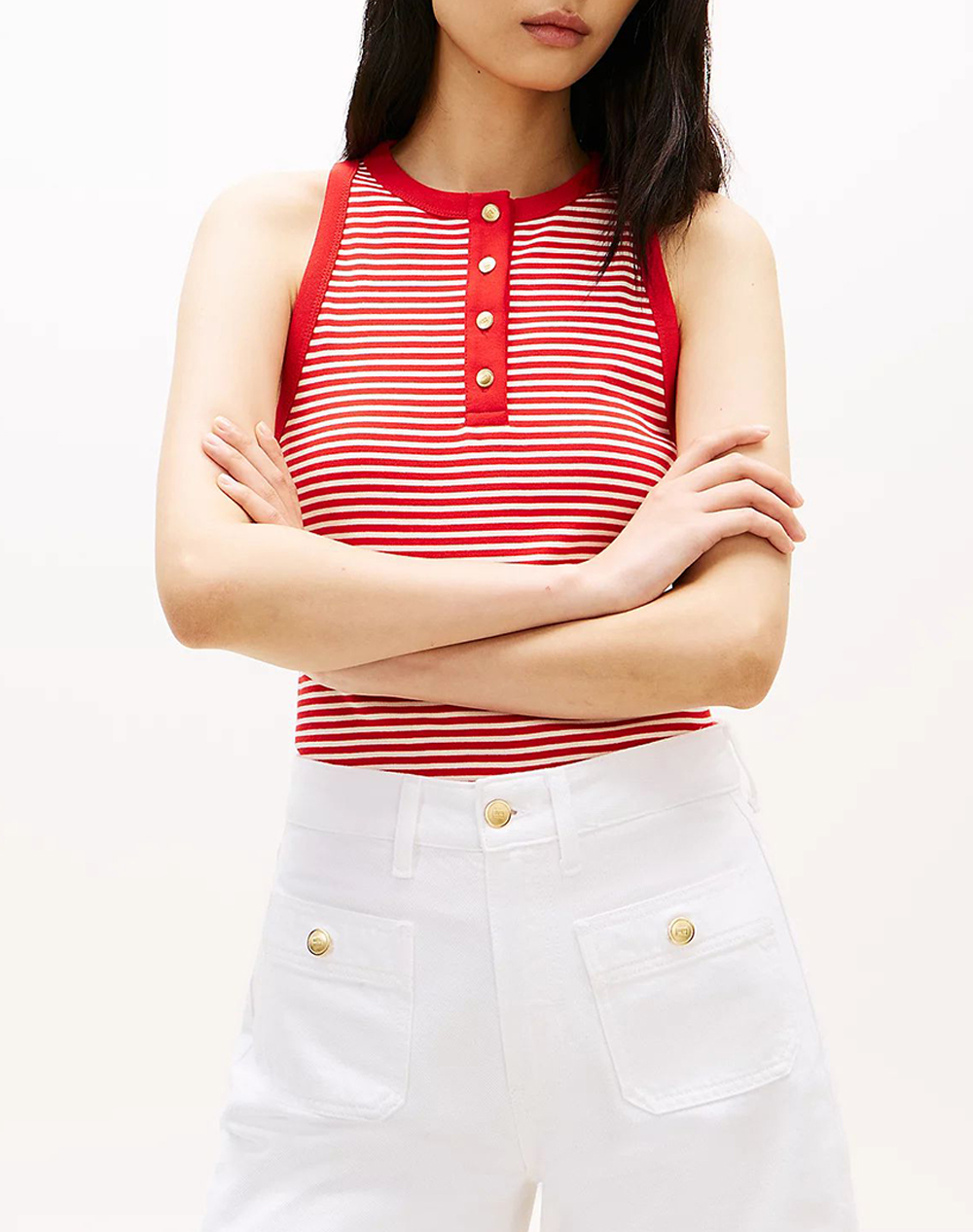 TOMMY HILFIGER GOLD BUTTON HENLEY TOP WW0WW49251-0EY Red