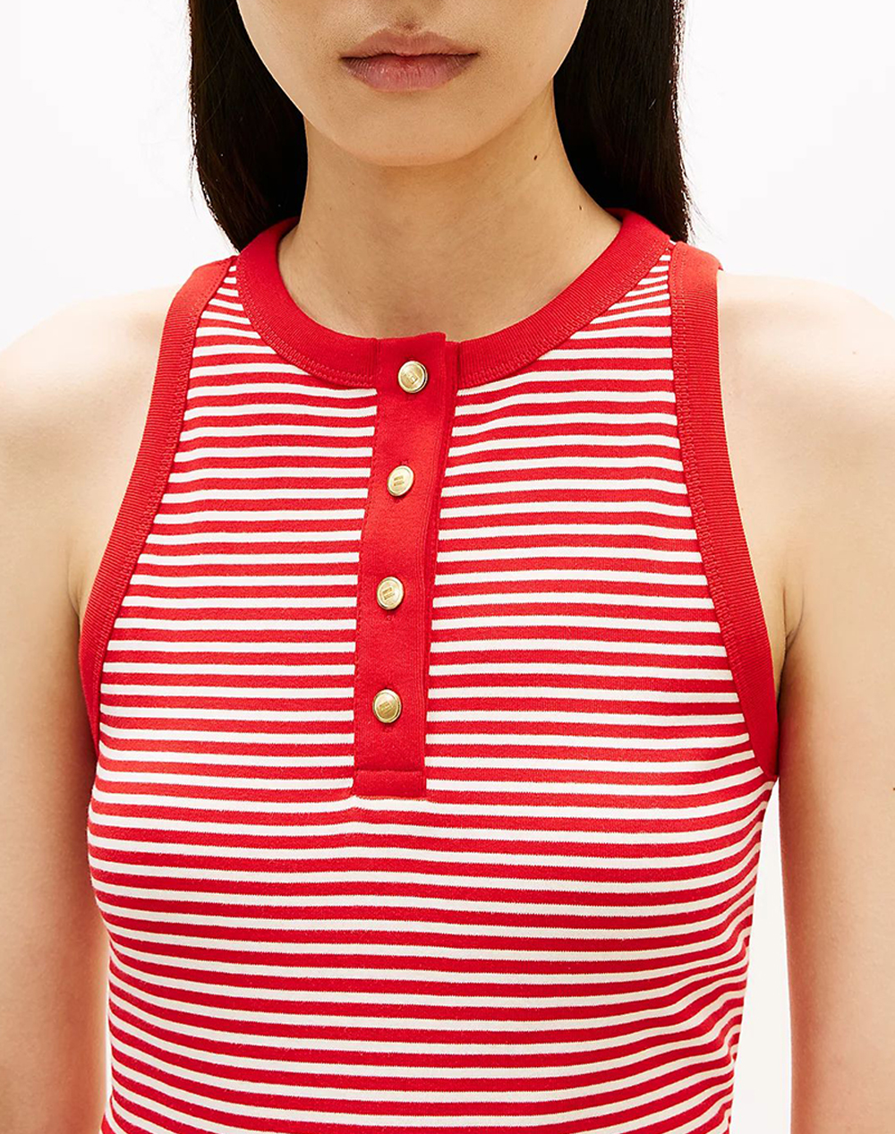 Tommy Hilfiger Gold Button Henley Top Ww0Ww49251-0Ey Red Γυναικεία ρούχα μπλούζες Τοπ Κορμακια Politikos Shop Πολιτικός