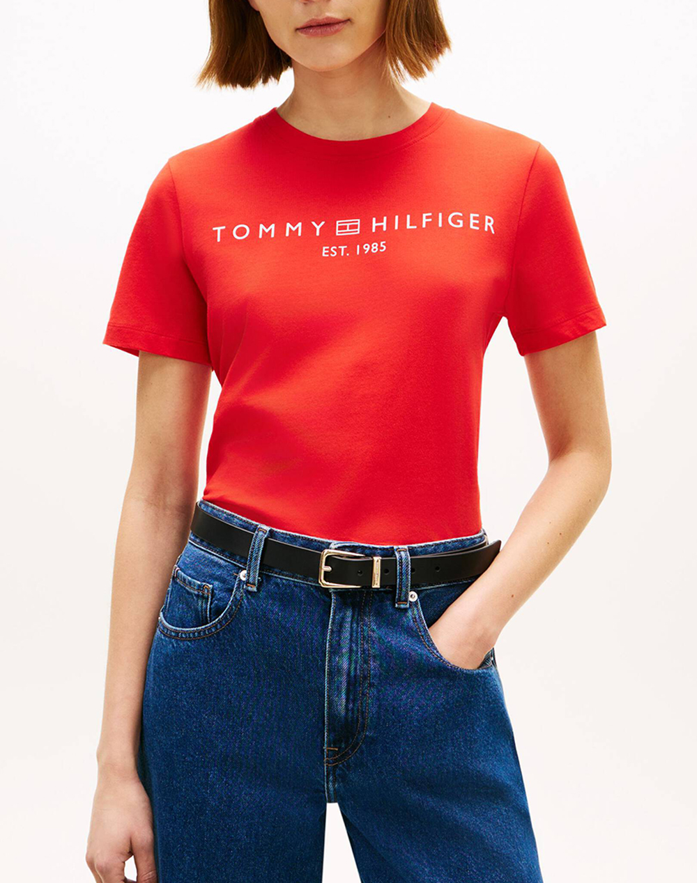 TOMMY HILFIGER REG CORP LOGO C-NK SS WW0WW40276-SNE Red