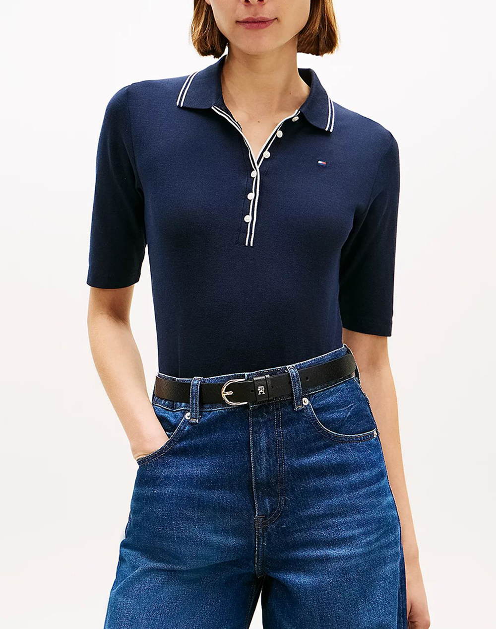 TOMMY HILFIGER LYOCELL TIPPING SLIM 1/2SLV POLO WW0WW49828-C1G DarkBlue