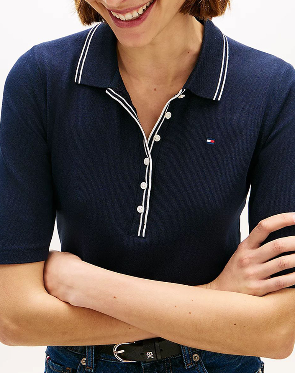 Tommy Hilfiger Lyocell Tipping Slim 1 2Slv Polo Ww0Ww49828-C1G Darkblue Γυναικεία ρούχα μπλούζες Politikos Shop Πολιτικός