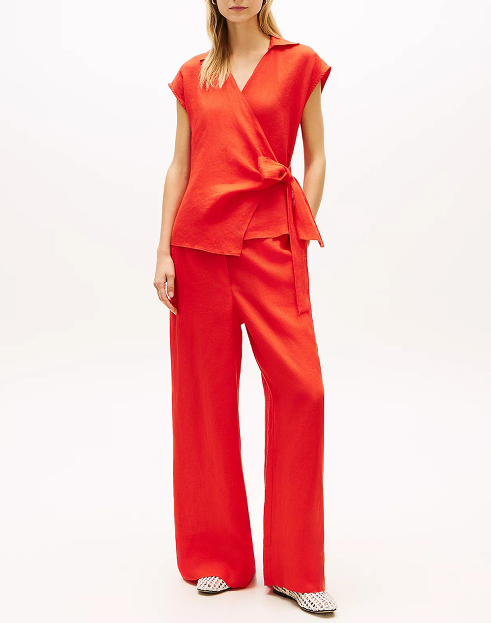 Tommy Hilfiger Linen Knot Ns Top Ww0Ww49632-Sne Orangered Γυναικεία ρούχα μπλούζες Τοπ Κορμακια Politikos Shop Πολιτικός