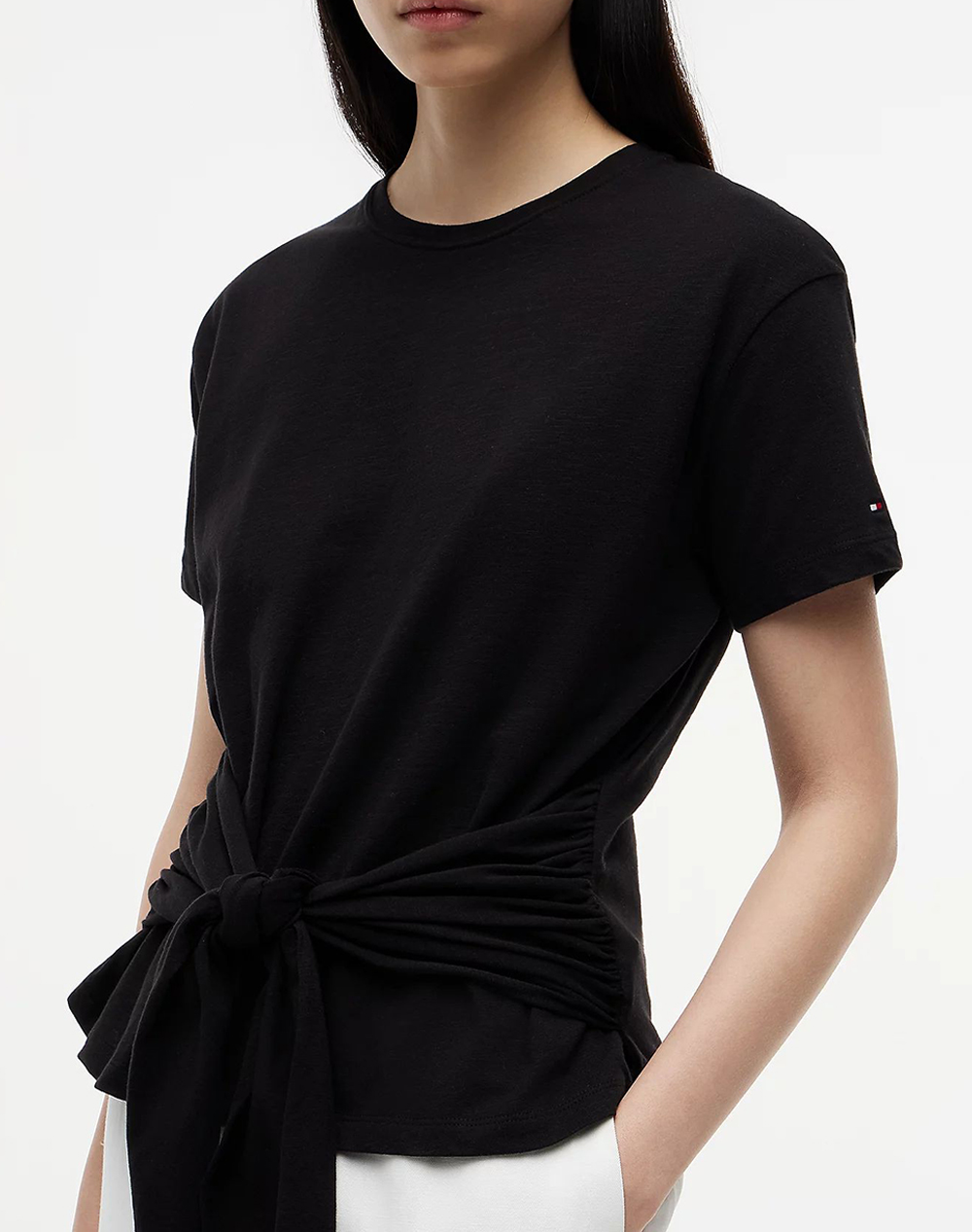 Tommy Hilfiger Co Slub Knot Ss Tee Ww0Ww49256-Bds Black Γυναικεία ρούχα μπλούζες Τ-Shirt Politikos Shop Πολιτικός