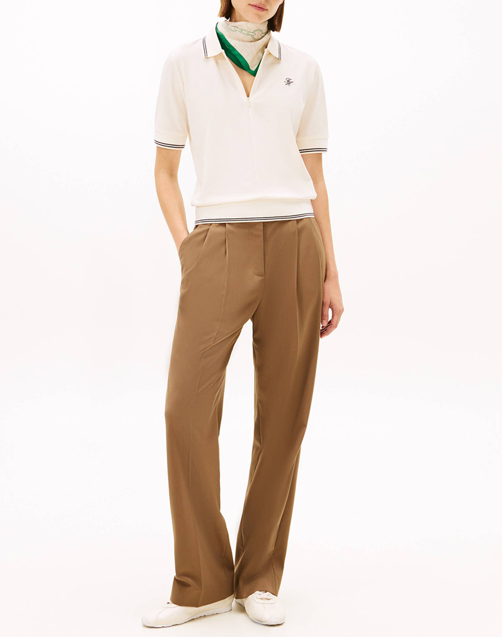 TOMMY HILFIGER TH SCRIPT LYOCELL ZIP SS POLO WW0WW47853-AEF OffWhite φωτογραφία