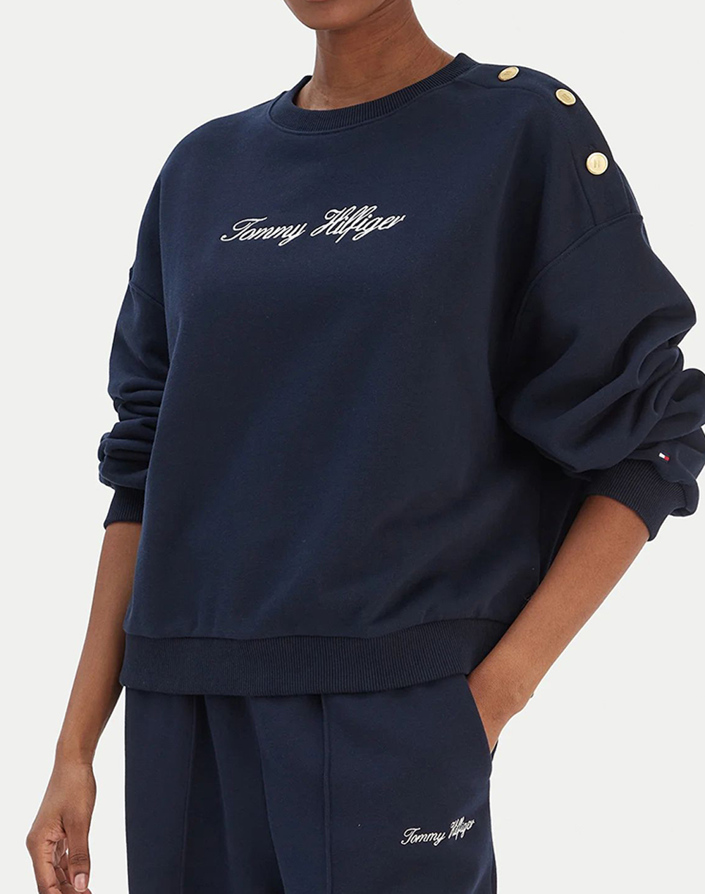 TOMMY HILFIGER GOLD BTN SCRIPT TERRY SWTSRT WW0WW48783-C1G DarkBlue